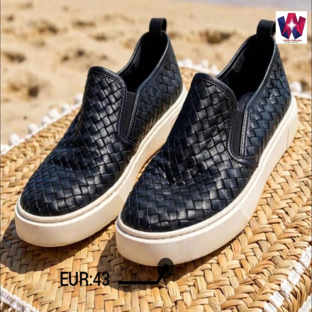 Men's Black Woven Slip-On Platform Sneakers