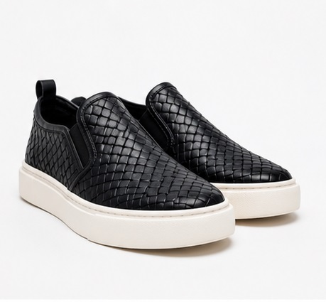 Men's Black Woven Slip-On Platform Sneakers - Image 3