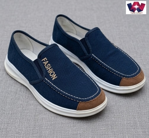 Men’s Navy Blue Casual Slip-On Canvas Shoe - Image 2