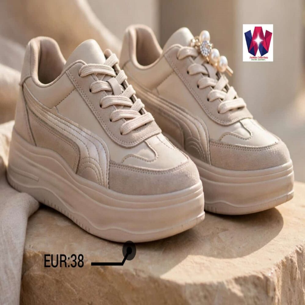 Pearl Accent Nude Platform Sneakers
