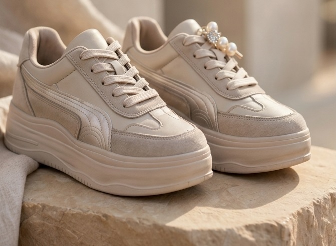 Pearl Accent Nude Platform Sneakers - Image 2