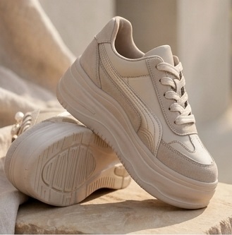 Pearl Accent Nude Platform Sneakers - Image 3