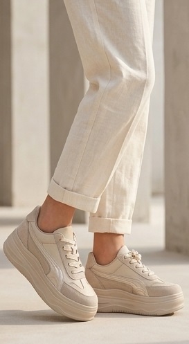 Pearl Accent Nude Platform Sneakers - Image 5