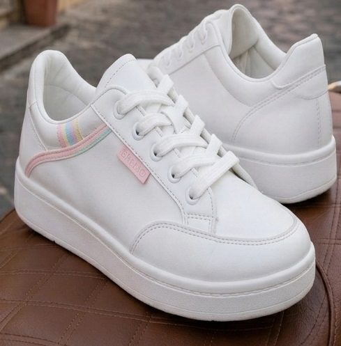 Pastel Trim White Low-Top Sneakers - Image 2