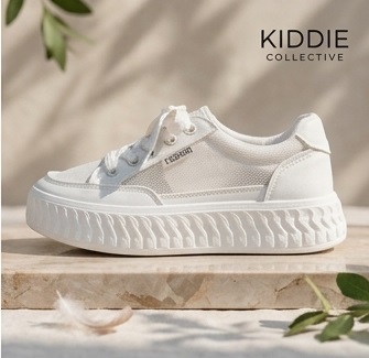 White Breathable Lace-Up Casual Sneakers - Image 2