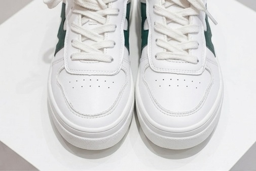 White & Forest Green Lace-Up Casual Sneakers - Image 2