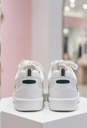 White & Forest Green Lace-Up Casual Sneakers - Image 4
