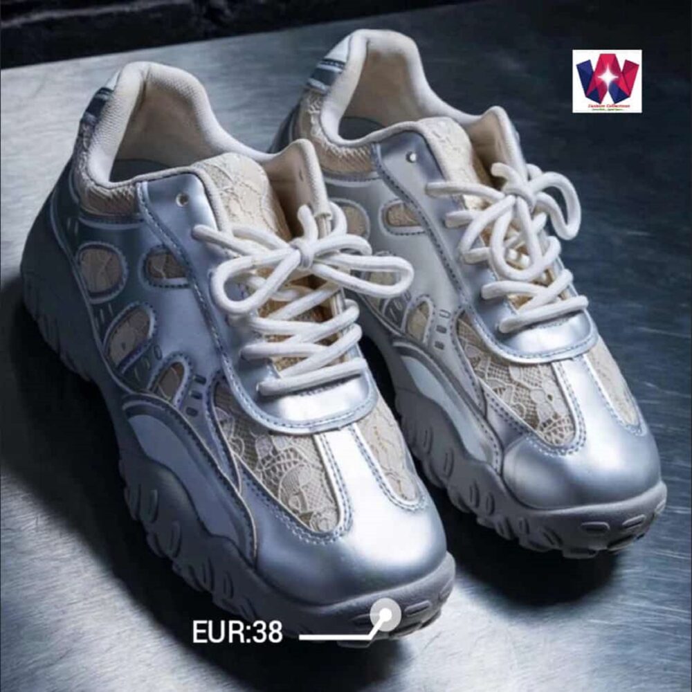 Gray & Off-White Lace-Up Chunky Fashion Sneakers
