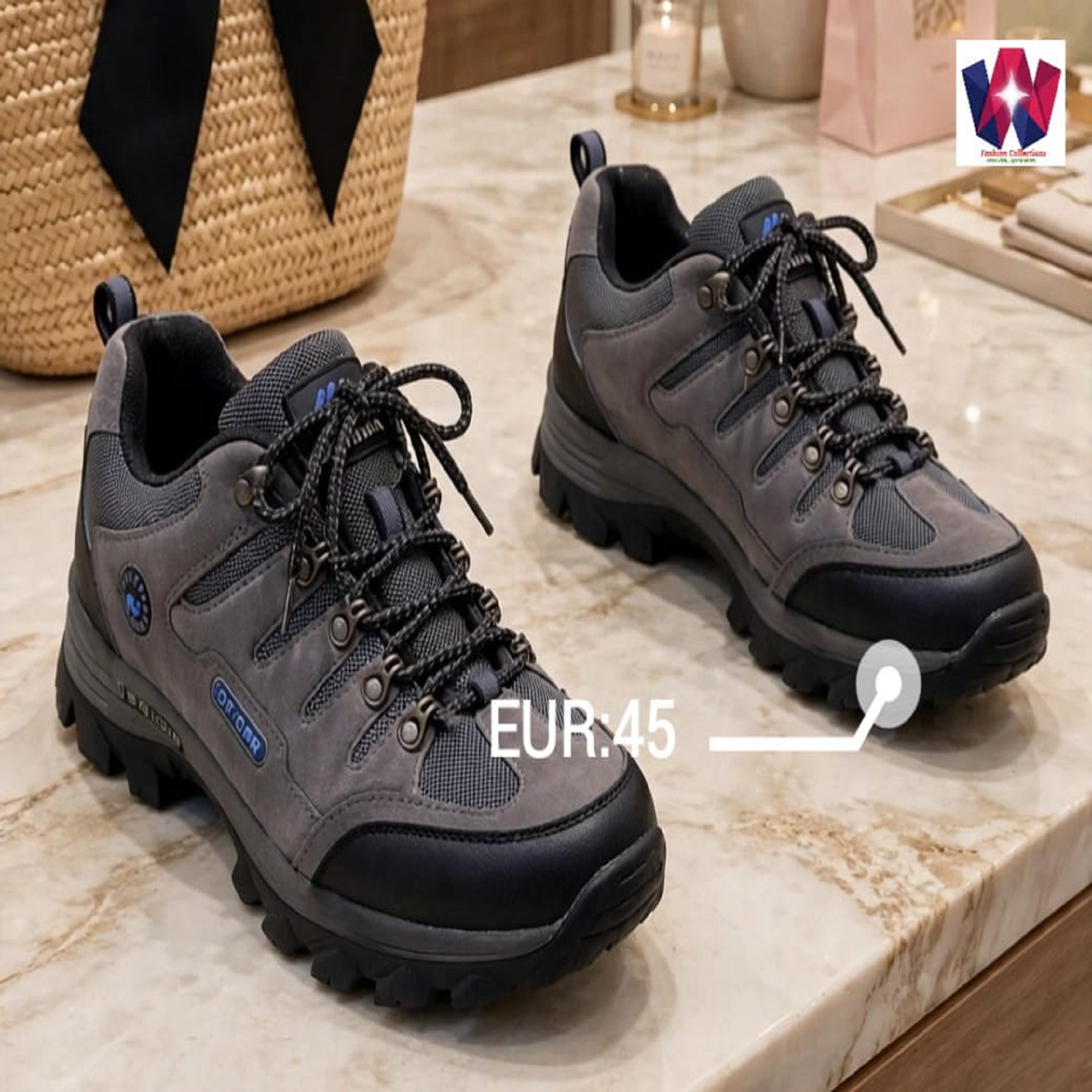 Grey Outdoor Trekking Lace-Up Hiking Sneakers