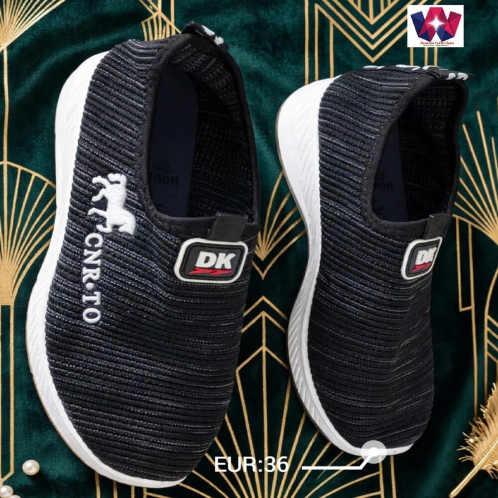 Black Knit Slip-On Sneakers with White Sole