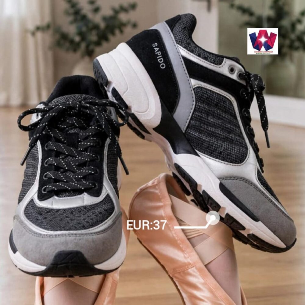 SAPIDO Black & Grey Mesh Running Sneakers
