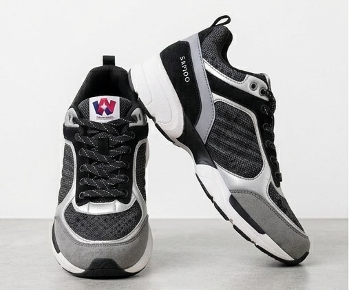 SAPIDO Black & Grey Mesh Running Sneakers - Image 2