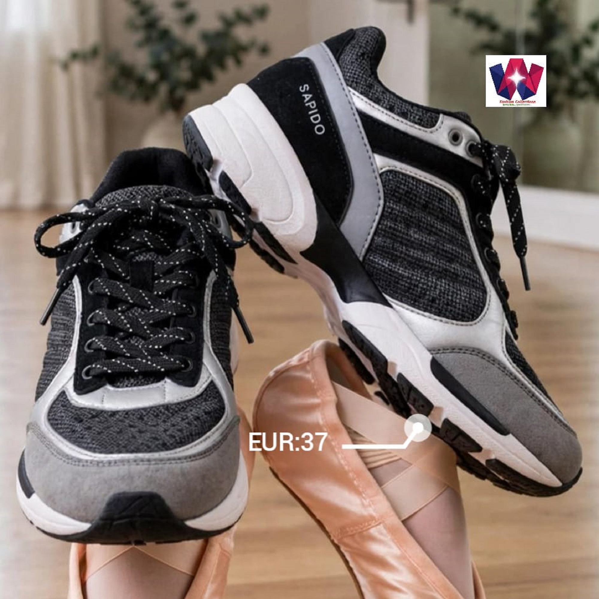 SAPIDO Black & Grey Mesh Running Sneakers