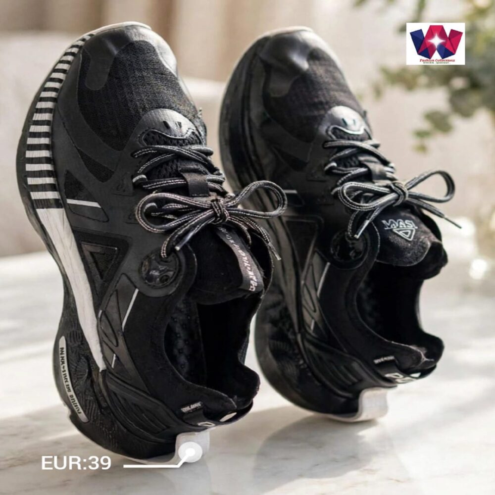 Black Cushioned Lace-Up Running Sneakers