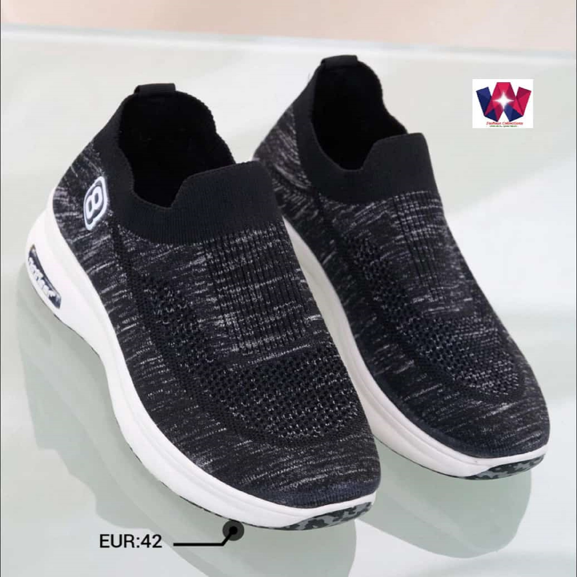 Black Slip-On Knit Walking Sneakers