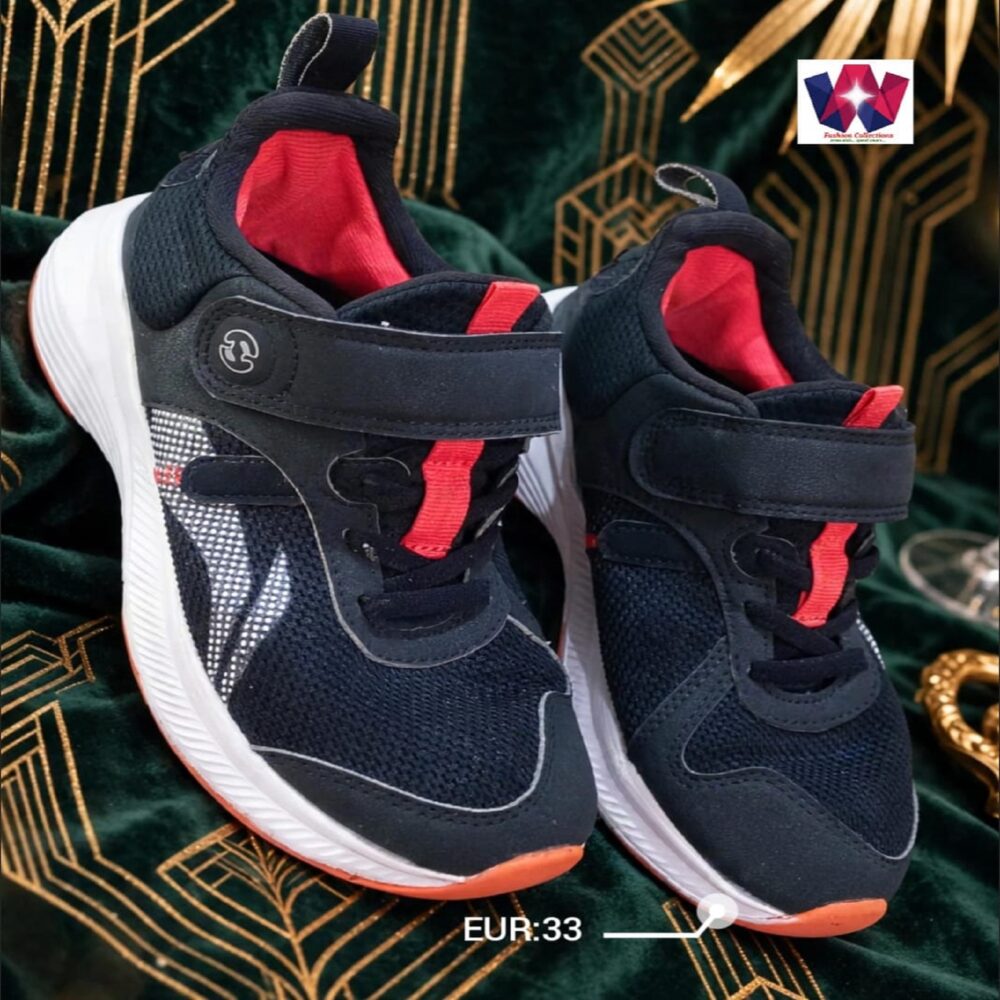 Black & Red Mesh Lace-Up Sneakers with Hook-and-Loop Strap