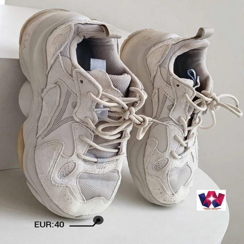 Chunky Off-White Suede Mesh Platform Sneakers