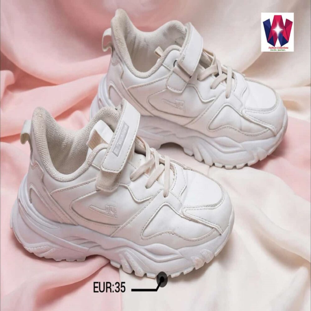 Kids All-White Hook & Loop Chunky Sneakers