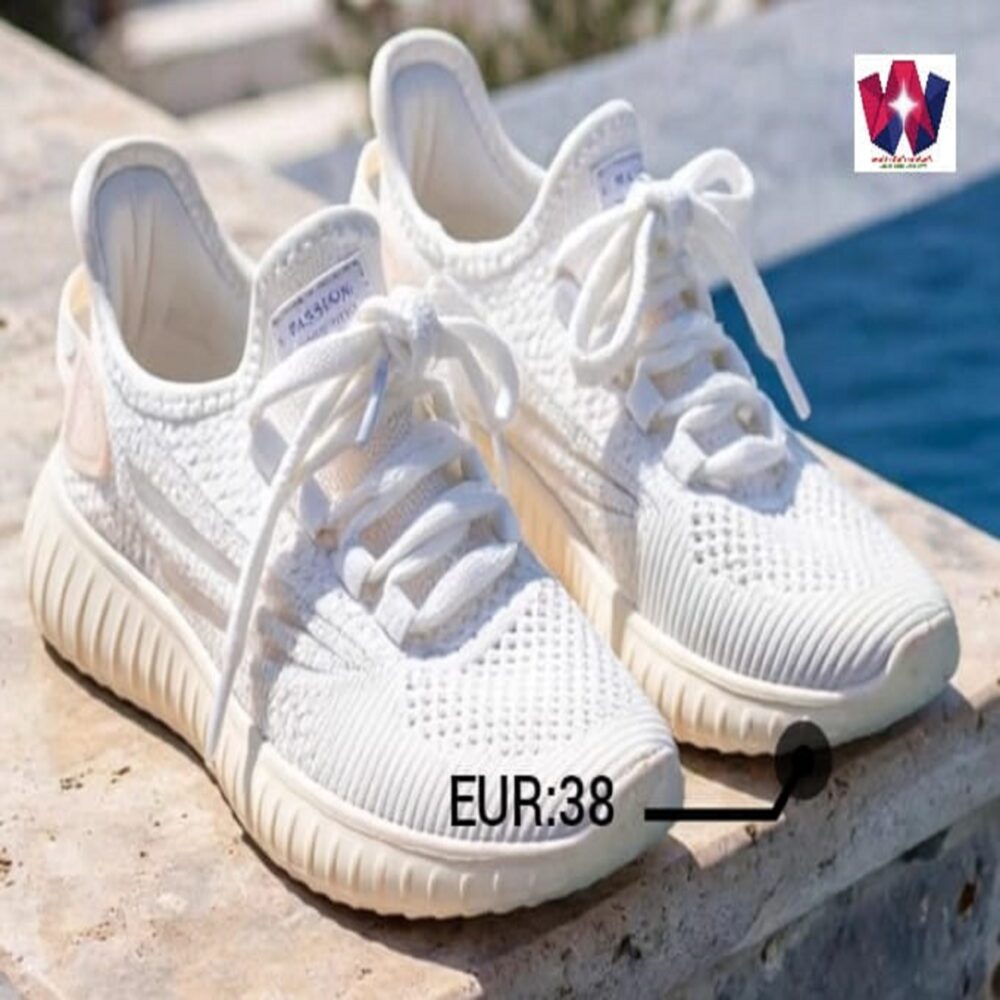 All-White Breathable Knit Lace-Up Walking Sneakers