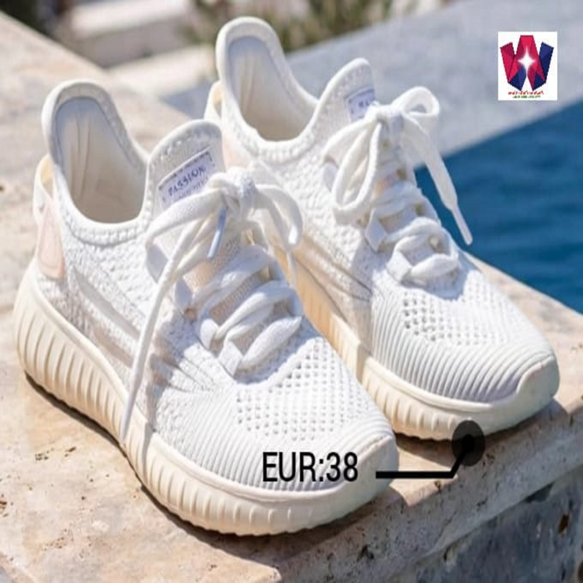 All-White Breathable Knit Lace-Up Walking Sneakers