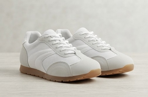 Classic White Mesh Gum Sole Casual Sneakers - Image 2