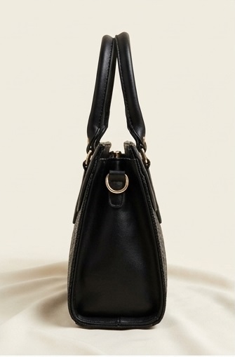 Women’s Elegant Black Embossed Pattern Handbag with Shoulder Strap - Image 2
