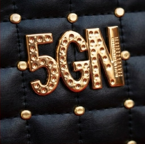 Black Quilted Handbag with Gold Studs & 5GN Statement Detail - Image 3