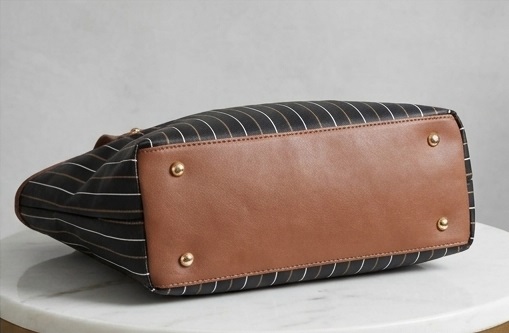 Black and Brown Striped Tote Handbag with Matching Zipper Pouch - Image 4