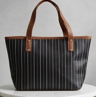 Black and Brown Striped Tote Handbag with Matching Zipper Pouch - Image 5