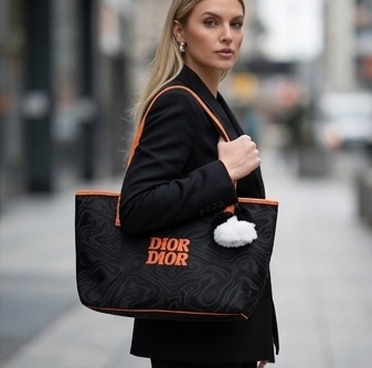 Black & Orange Printed Tote Bag with Double Handles - Image 3