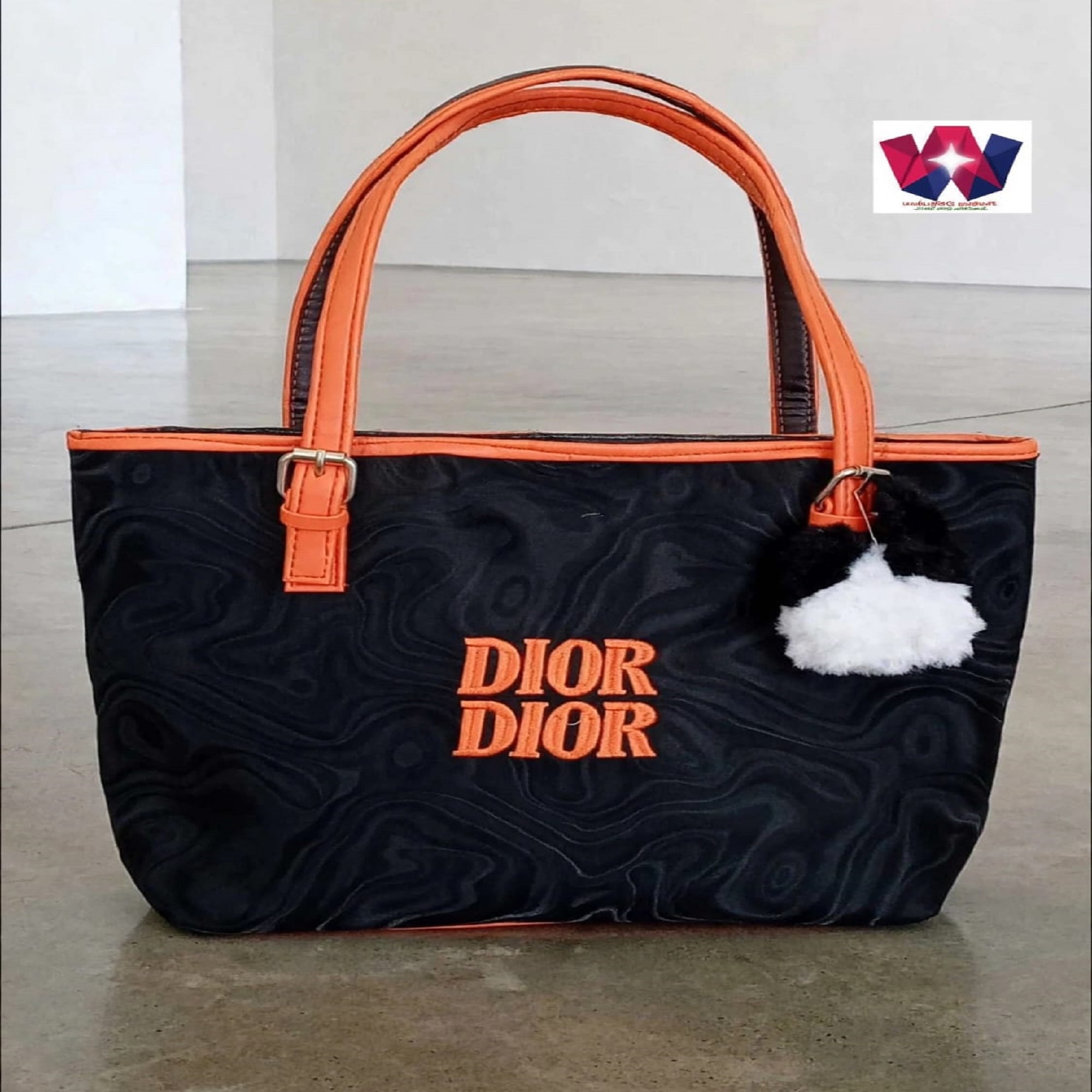 Black & Orange Printed Tote Bag with Double Handles