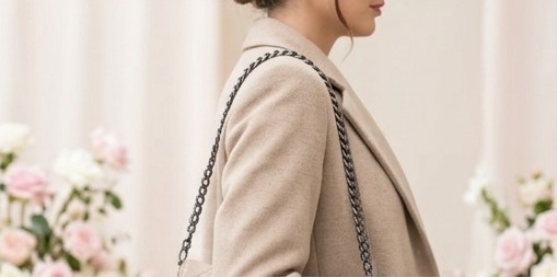 Beige Quilted Chain Shoulder Bag with Silver Hardware - Image 5