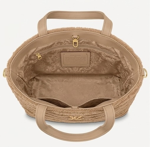 Brown Plush Tote Handbag with Pom-Pom Handles - Image 3