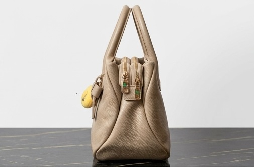 Beige Structured Bow-Detail Top-Handle Handbag with Cat Charm - Image 2
