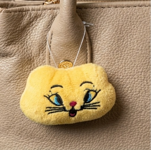 Beige Structured Bow-Detail Top-Handle Handbag with Cat Charm - Image 3
