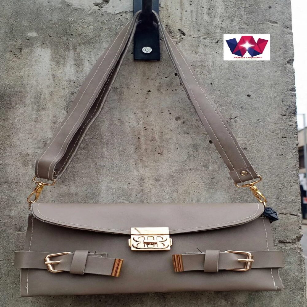 Taupe Grey Structured Shoulder Handbag
