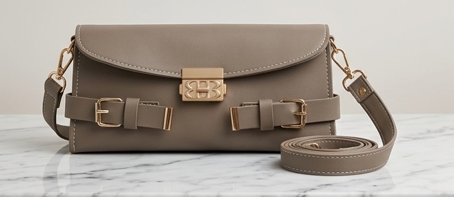 Taupe Grey Structured Shoulder Handbag - Image 2