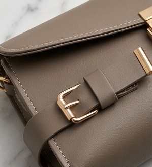 Taupe Grey Structured Shoulder Handbag - Image 6
