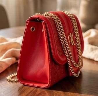 Women’s Red Textured Shoulder Bag - Image 4