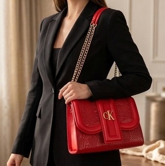 Women’s Red Textured Shoulder Bag - Image 5