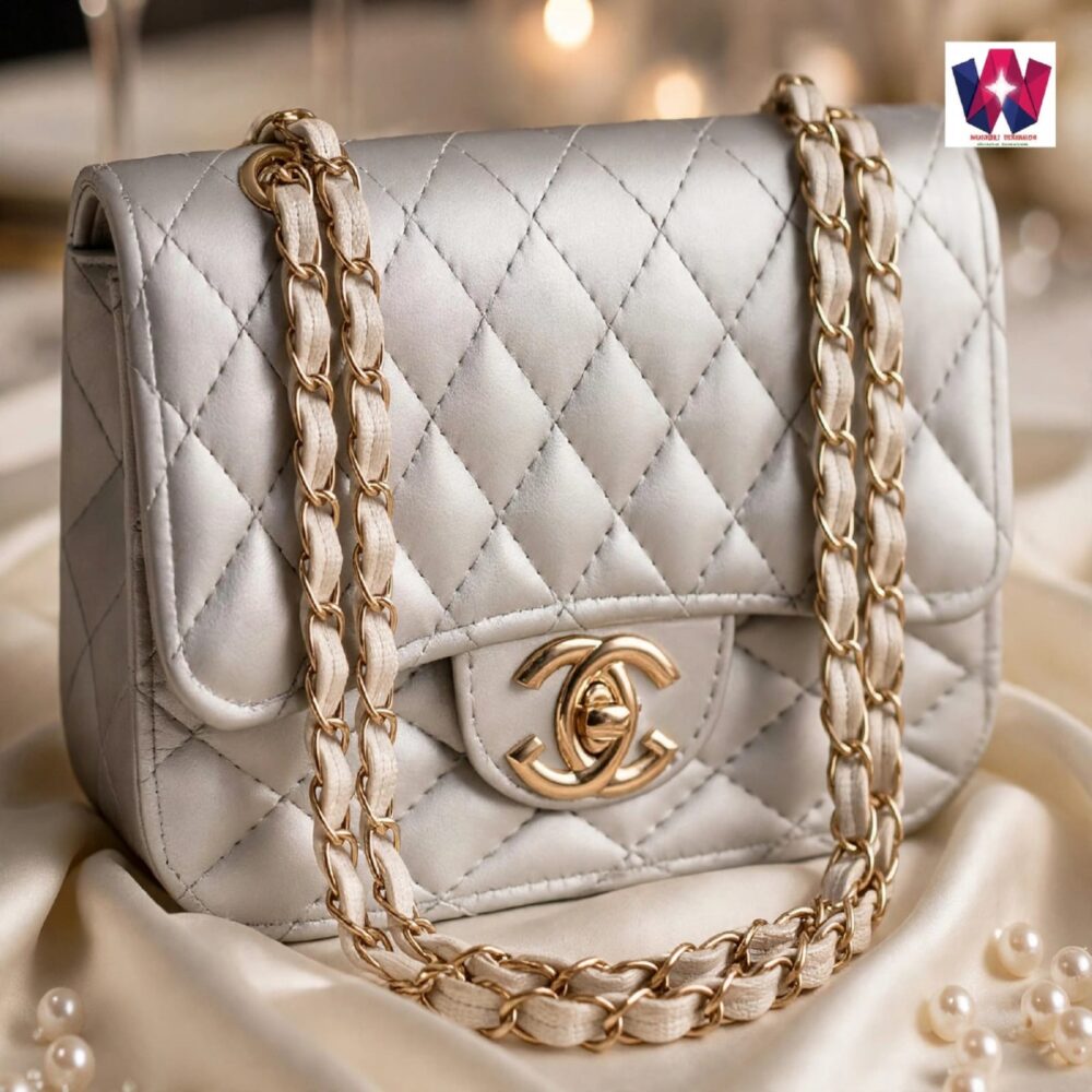 Cream Quilted Chain Shoulder Bag