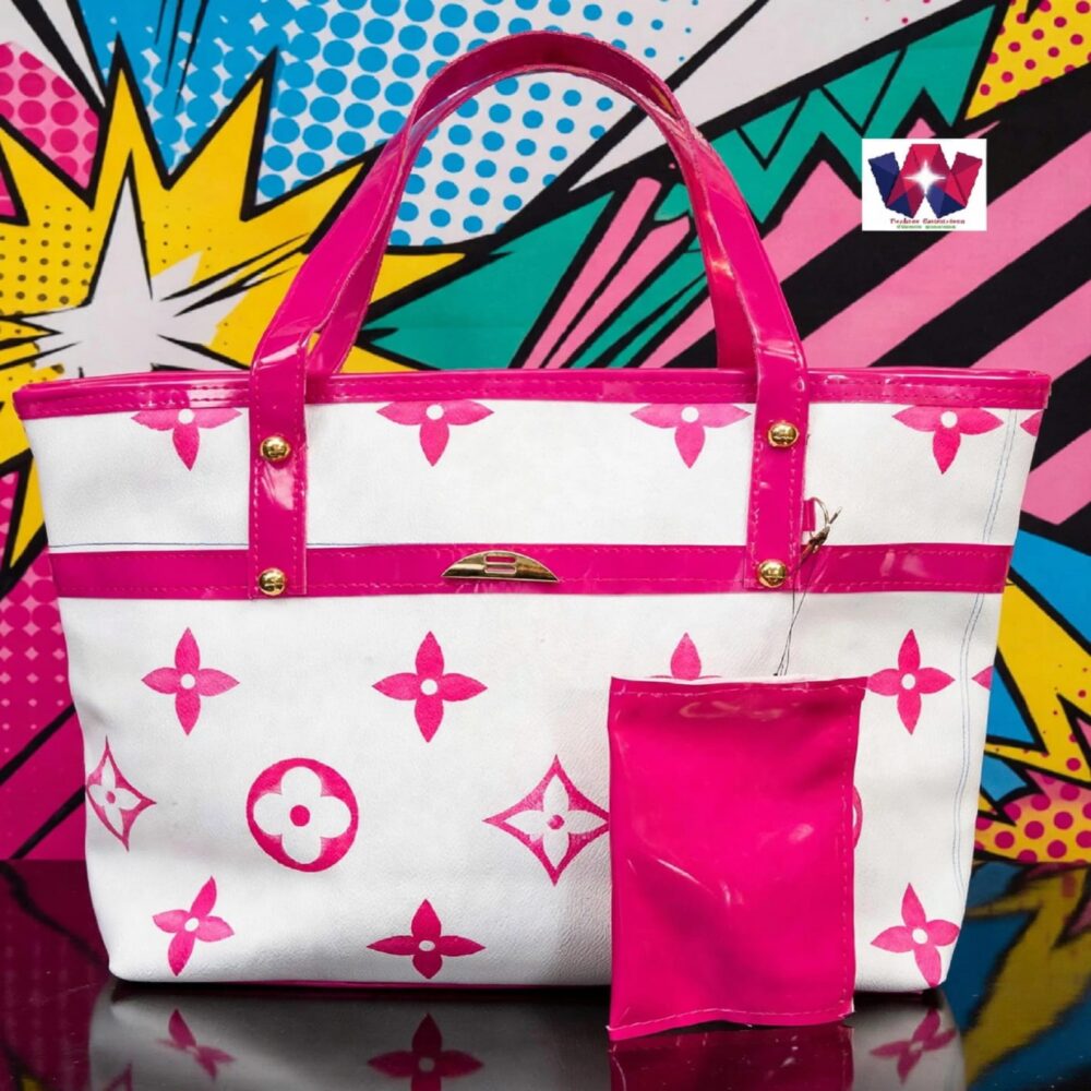 Pink & White Floral Print Tote Bag with Matching Pouch