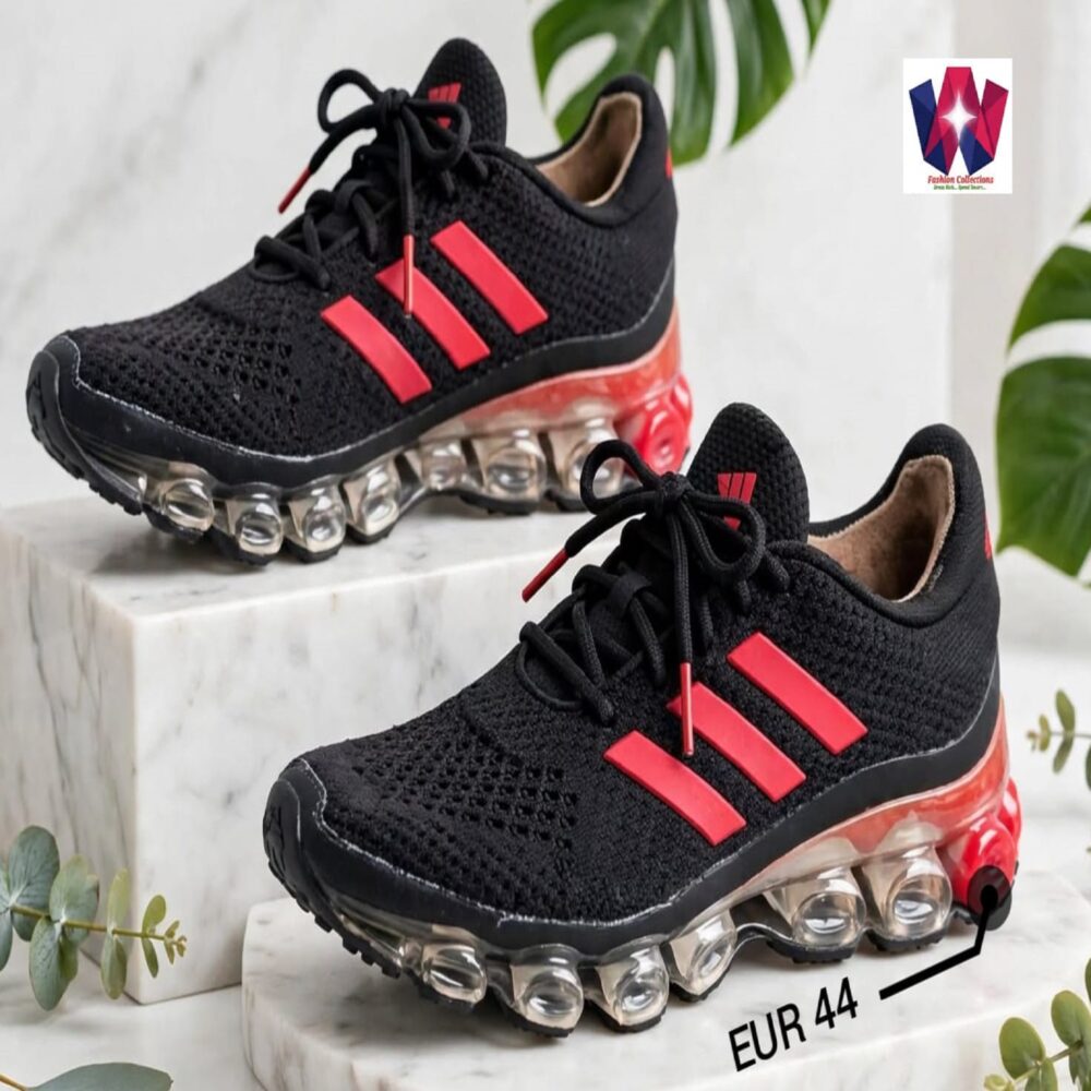 Black & Red Knit Running Sneakers with Cushioned Air Sole