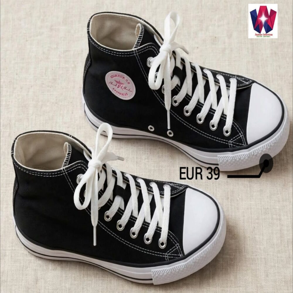 Classic Black and White High-Top Canvas Sneakers