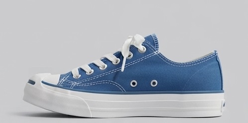 Blue and White Low-Top Platform Canvas Sneakers - Image 2
