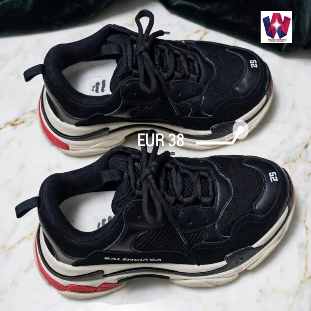 Black, White & Red Balenciaga Chunky Triple S-Style Sneakers