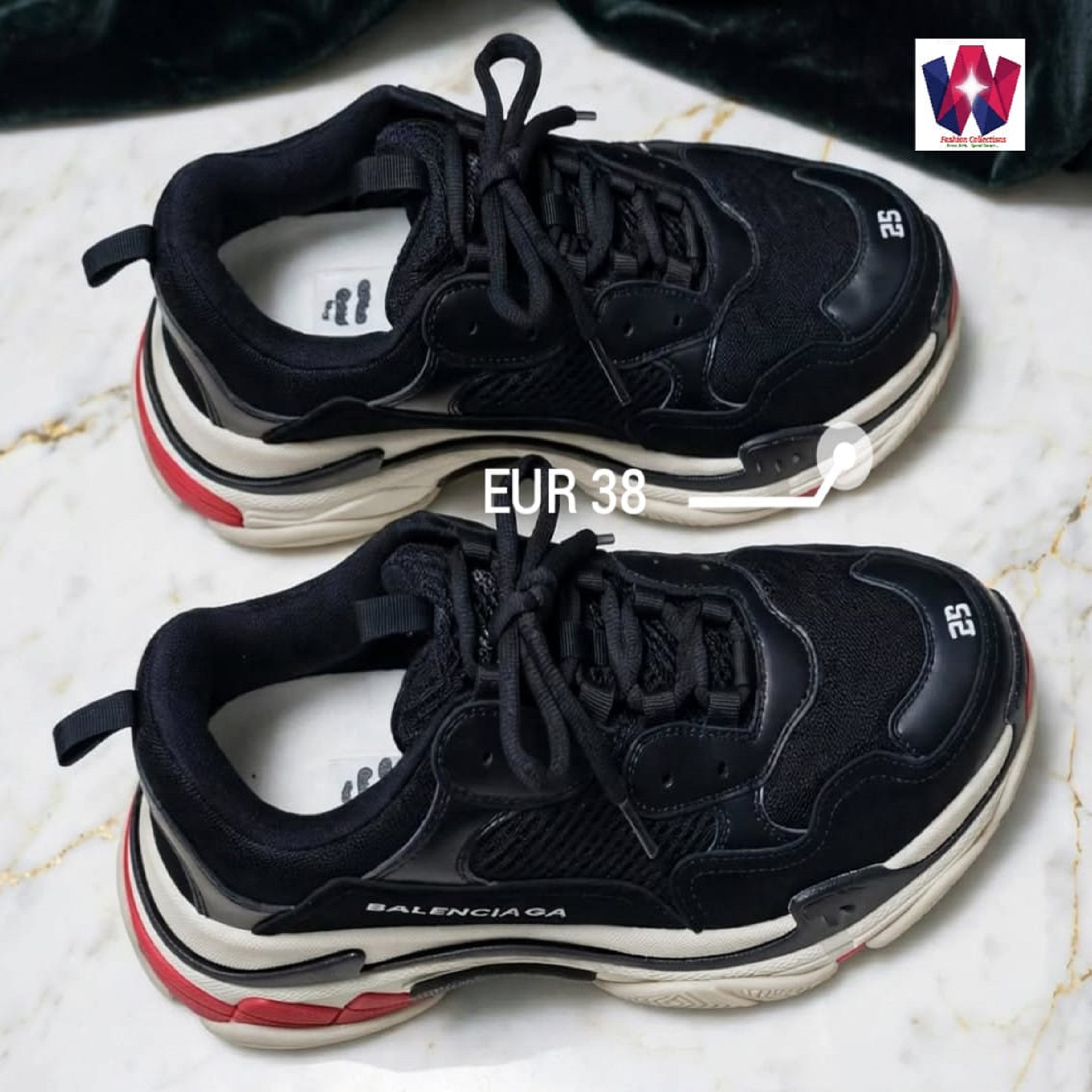 Black, White & Red Balenciaga Chunky Triple S-Style Sneakers