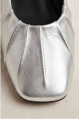Silver Pleated Mary Jane Low-Block Heel Shoes - Image 2