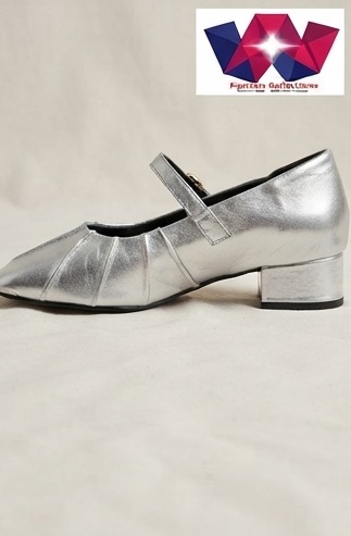 Silver Pleated Mary Jane Low-Block Heel Shoes - Image 3