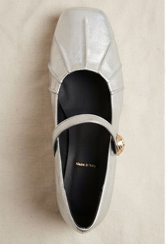 Silver Pleated Mary Jane Low-Block Heel Shoes - Image 4